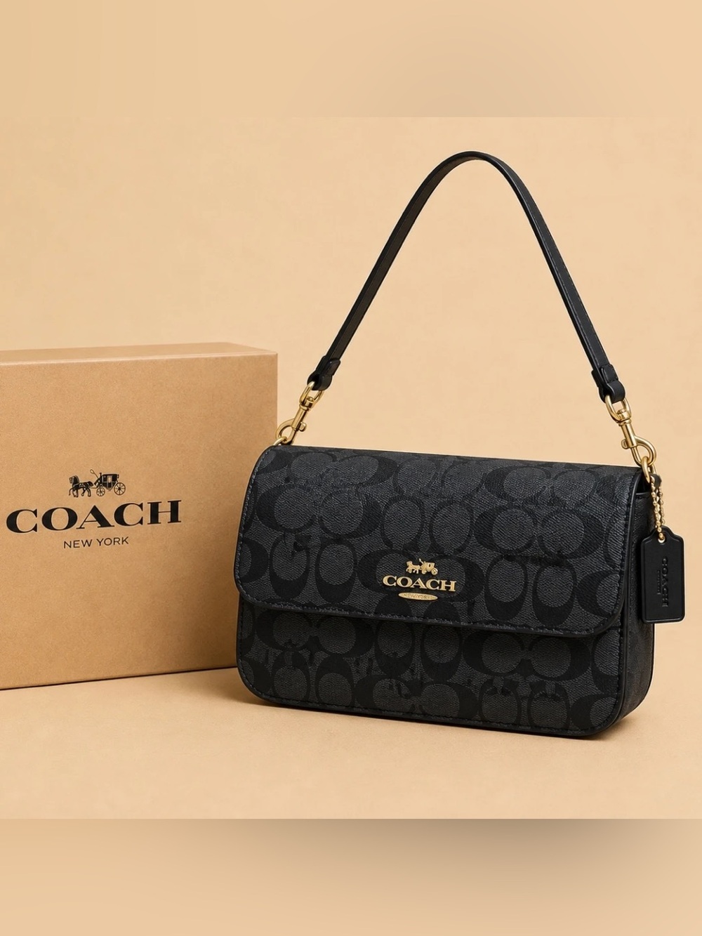 Coach Chain Tabby Shoulder Bag In Signature black